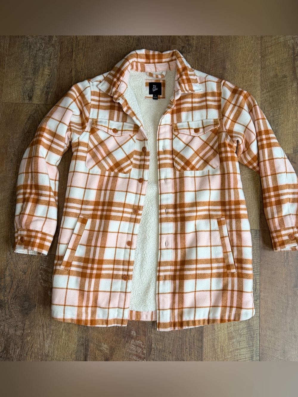 Art Class Girl’s Long Thick Sherpa Lined Soft Trench Coat Tan Pink Plaid Jacket